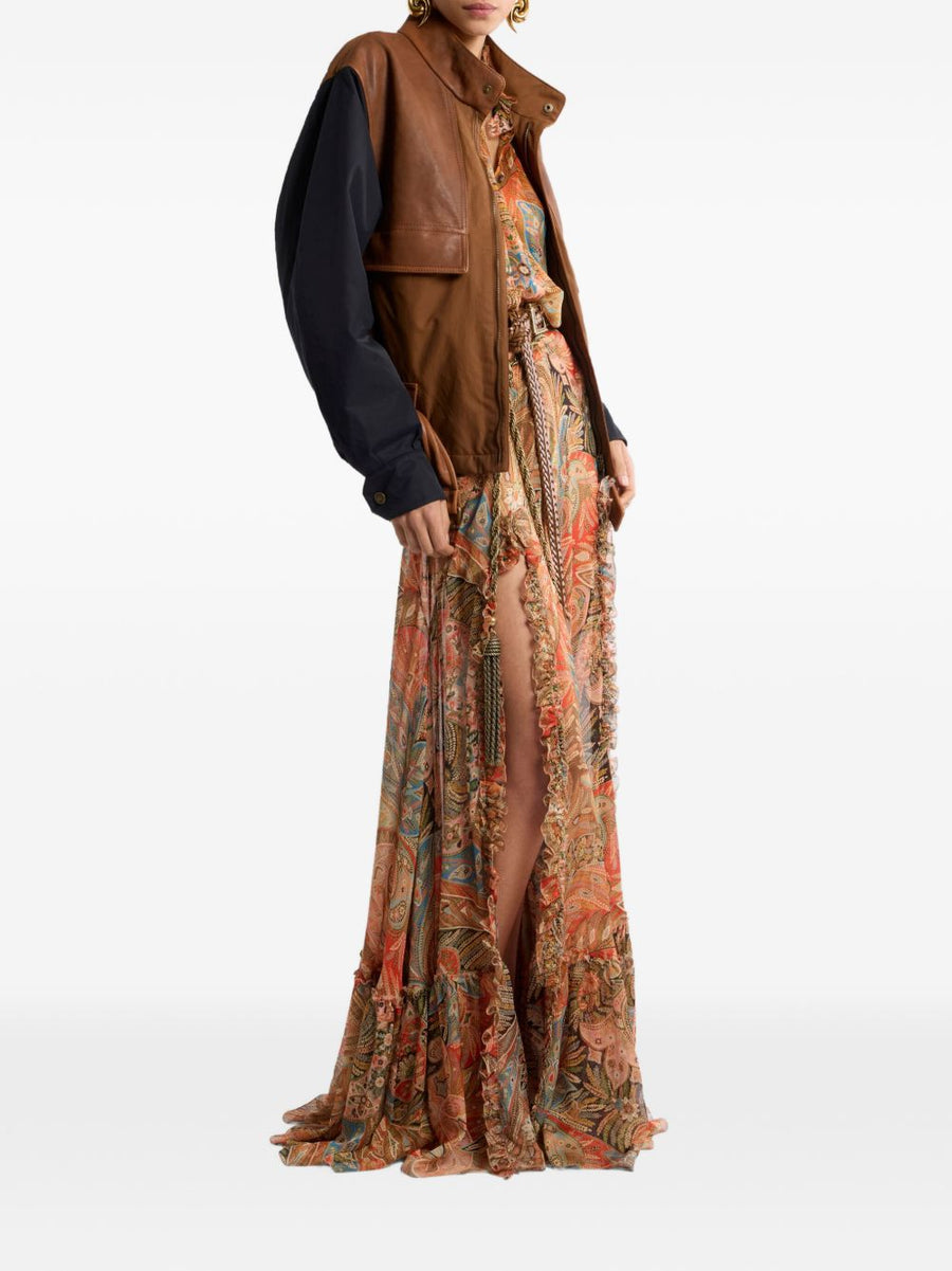 Etro Silk Paisley Long Skirt For Women With Lux Drape Multicolor Print And Ruffled Detailing