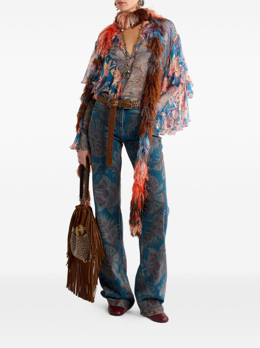 Etro Printed Silk Blouse For Women One Hundred Percent Silk Luxury Day To Night Top In Light Blue