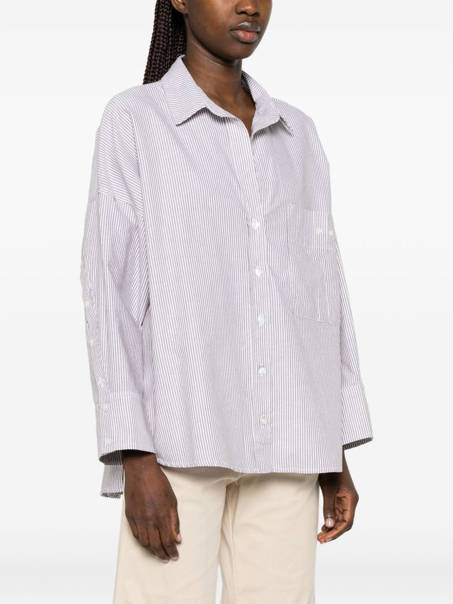 White Sand Women Striped Cotton Shirt Timeless 100 Percent Cotton Front Button Chest Pocket All Season Everyday Workwear