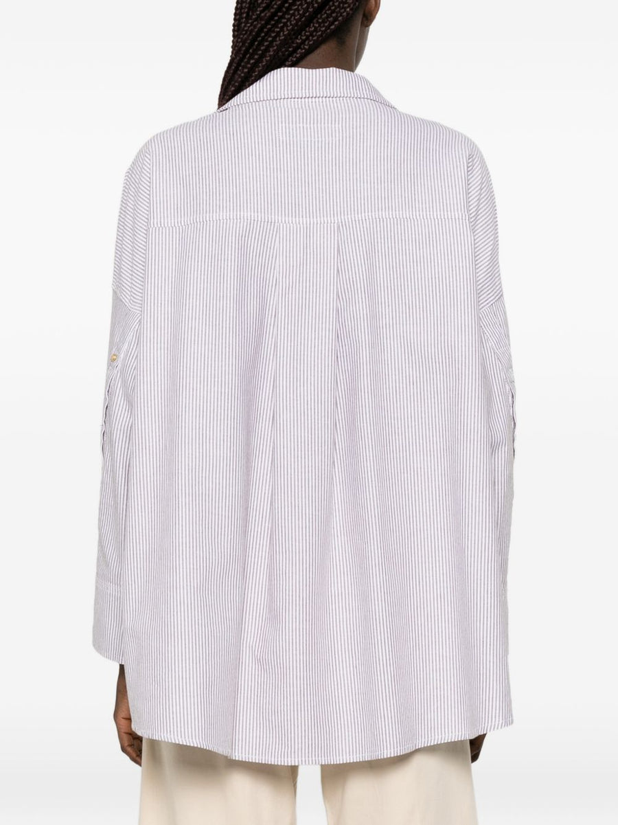 White Sand Women Striped Cotton Shirt Timeless 100 Percent Cotton Front Button Chest Pocket All Season Everyday Workwear