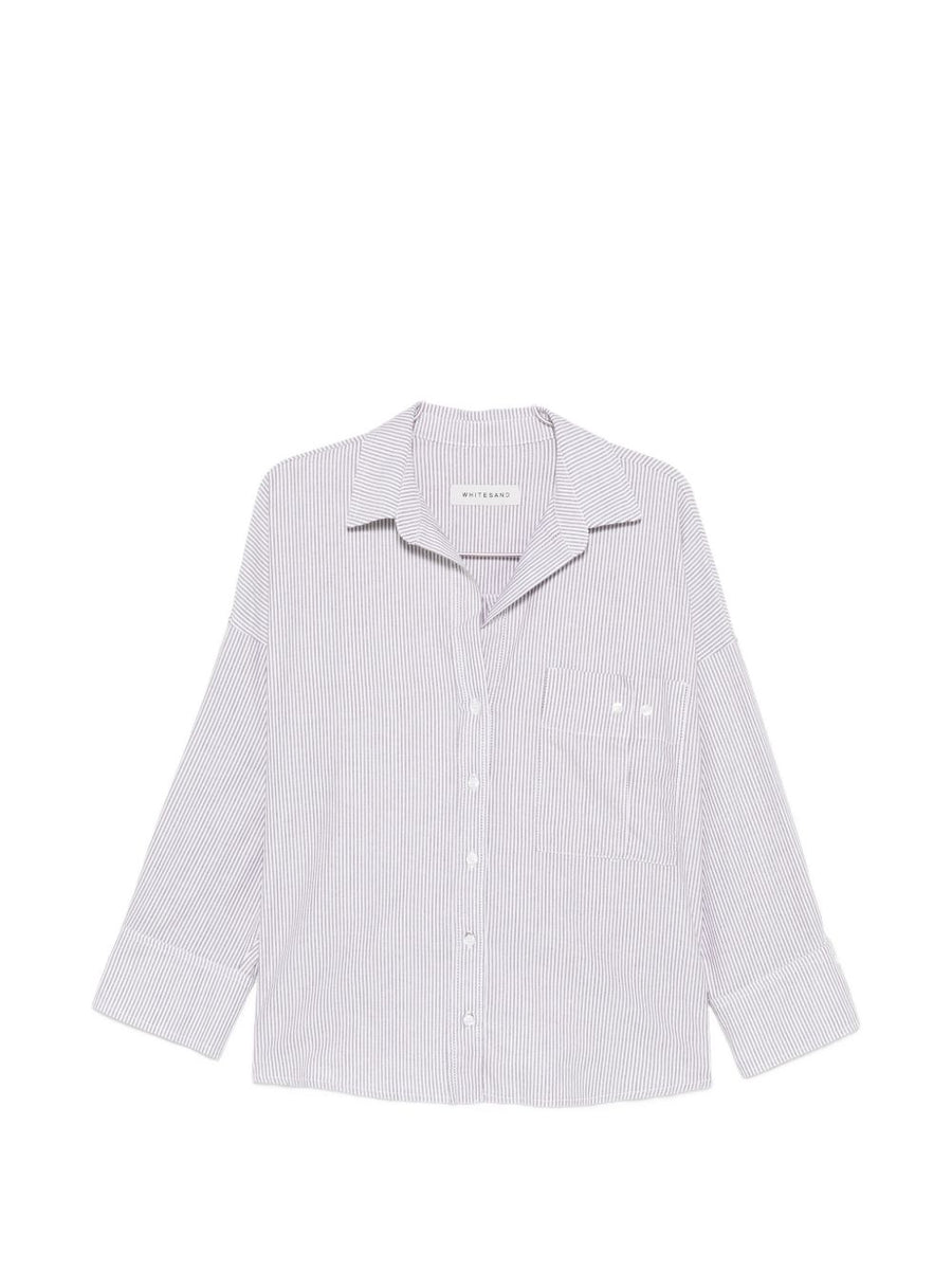 White Sand Women Striped Cotton Shirt Timeless 100 Percent Cotton Front Button Chest Pocket All Season Everyday Workwear
