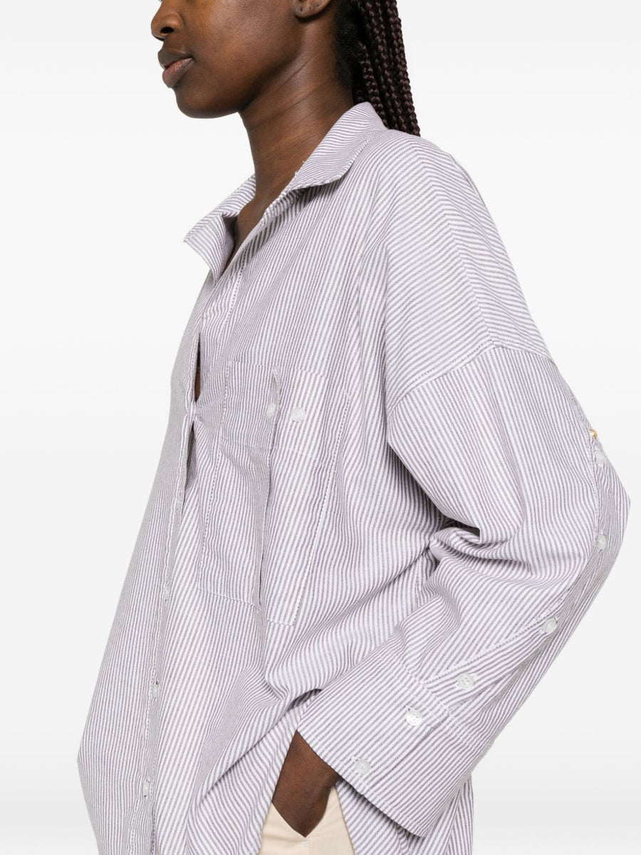 White Sand Women Striped Cotton Shirt Timeless 100 Percent Cotton Front Button Chest Pocket All Season Everyday Workwear