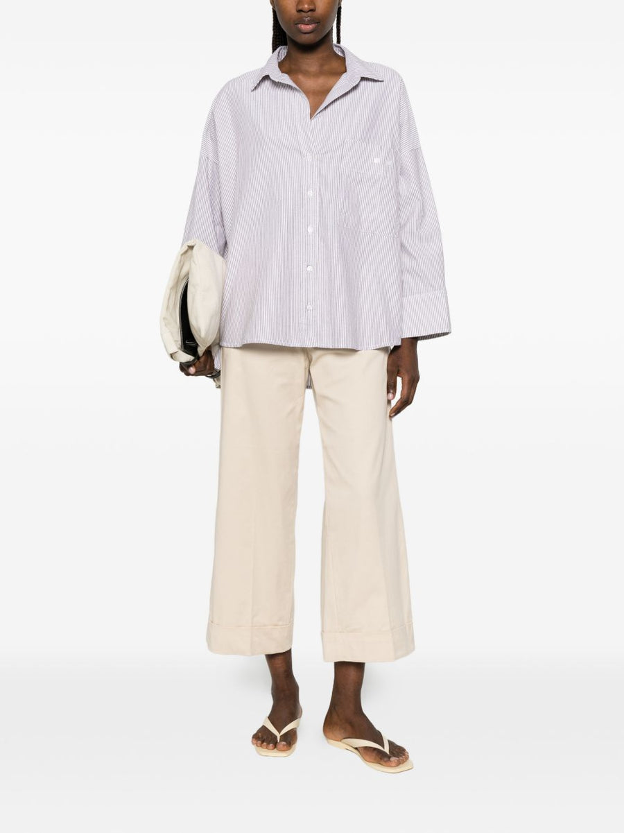 White Sand Women Striped Cotton Shirt Timeless 100 Percent Cotton Front Button Chest Pocket All Season Everyday Workwear