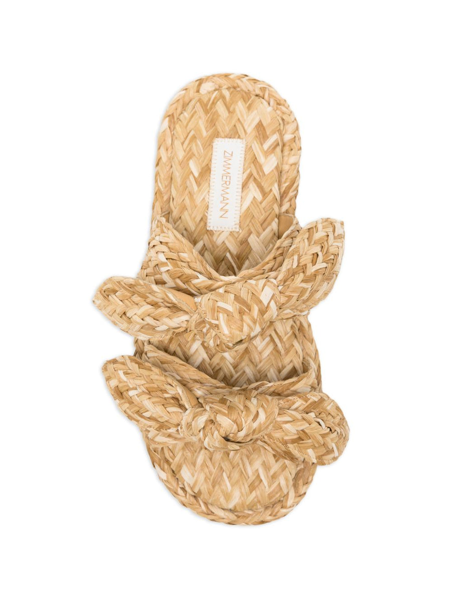 Zimmermann Beige Knot Detail Woven Sandals Open Toe Slip On One Centimeter Heel