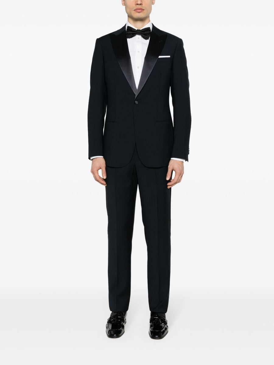 Giorgio Armani Slim Fit Navy Wool Tuxedo Suit For Men Luxury Tailored Two Piece Formalwear