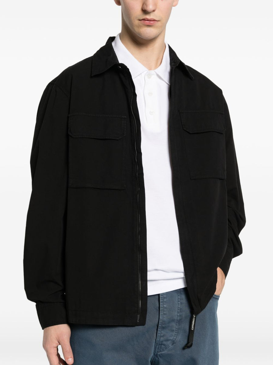 C.P. Company Organic Cotton Overshirt for Men Versatile Black Layer Featuring Front Zip for Everyday Wear