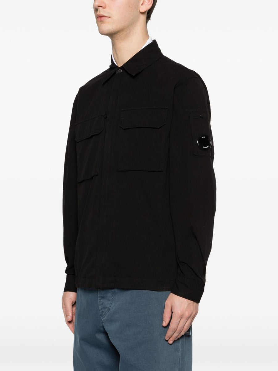 C.P. Company Organic Cotton Overshirt for Men Versatile Black Layer Featuring Front Zip for Everyday Wear