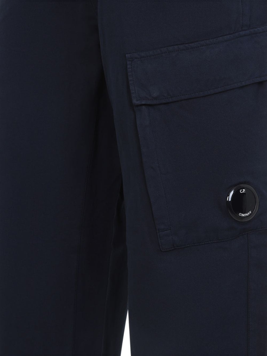 C.P. Company Cargo Trousers Navy Premium Cotton Linen Blend Breathable Comfort With Cargo Pocket For Men