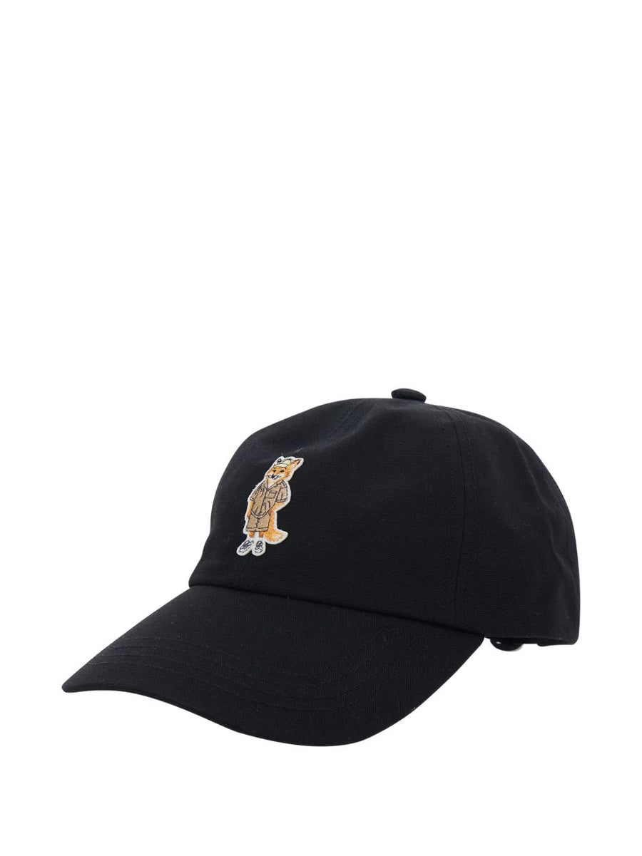 Maison Kitsuné Dressed Fox Baseball Cap for Men With Adjustable Rear Strap Black Cotton