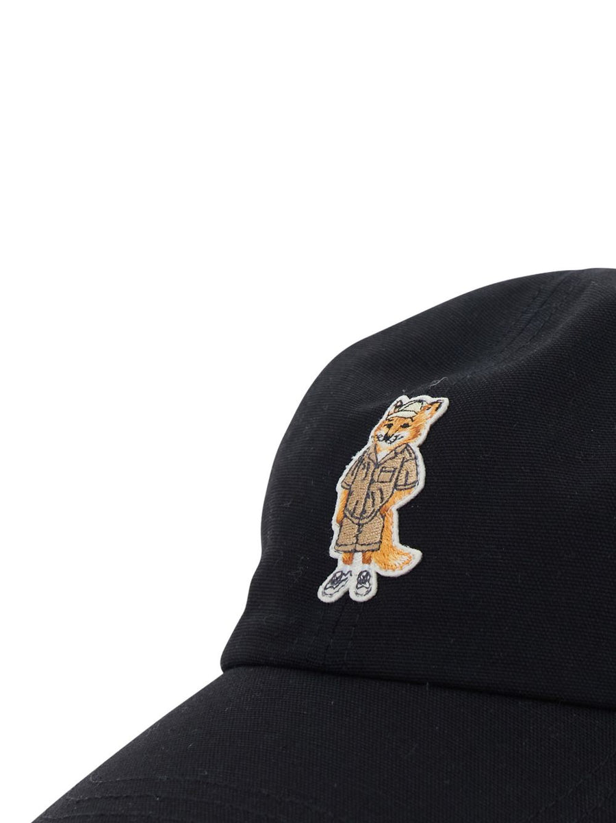 Maison Kitsuné Dressed Fox Baseball Cap for Men With Adjustable Rear Strap Black Cotton