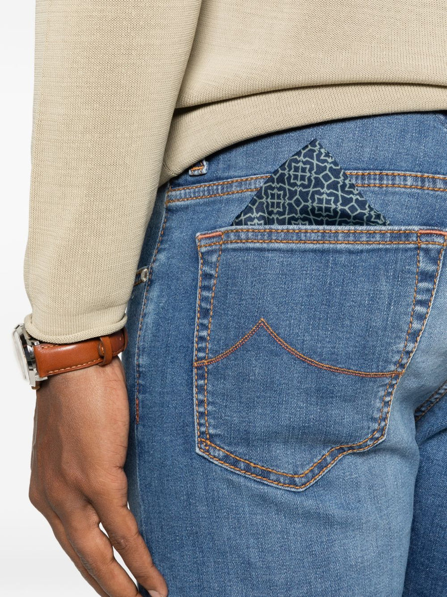 Jacob Cohen Navy Slim Fit Denim Jeans For Men Five Pocket Premium Quality