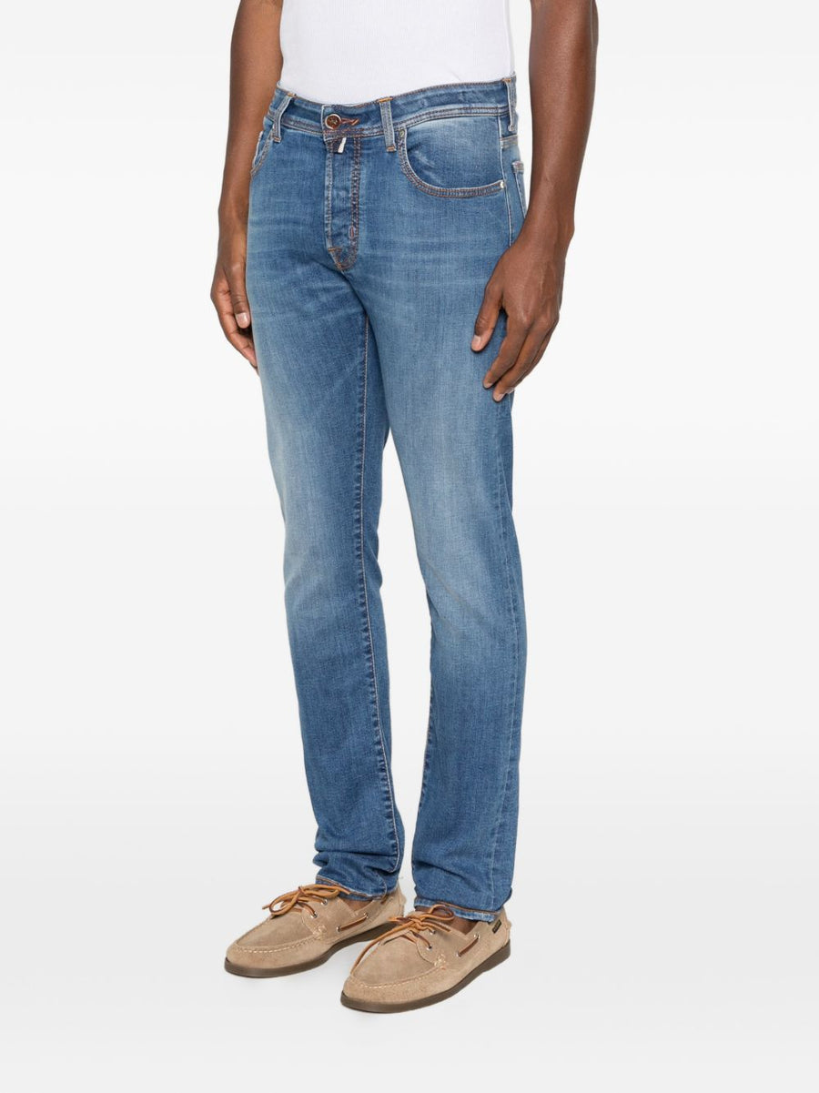 Jacob Cohen Navy Slim Fit Denim Jeans For Men Five Pocket Premium Quality