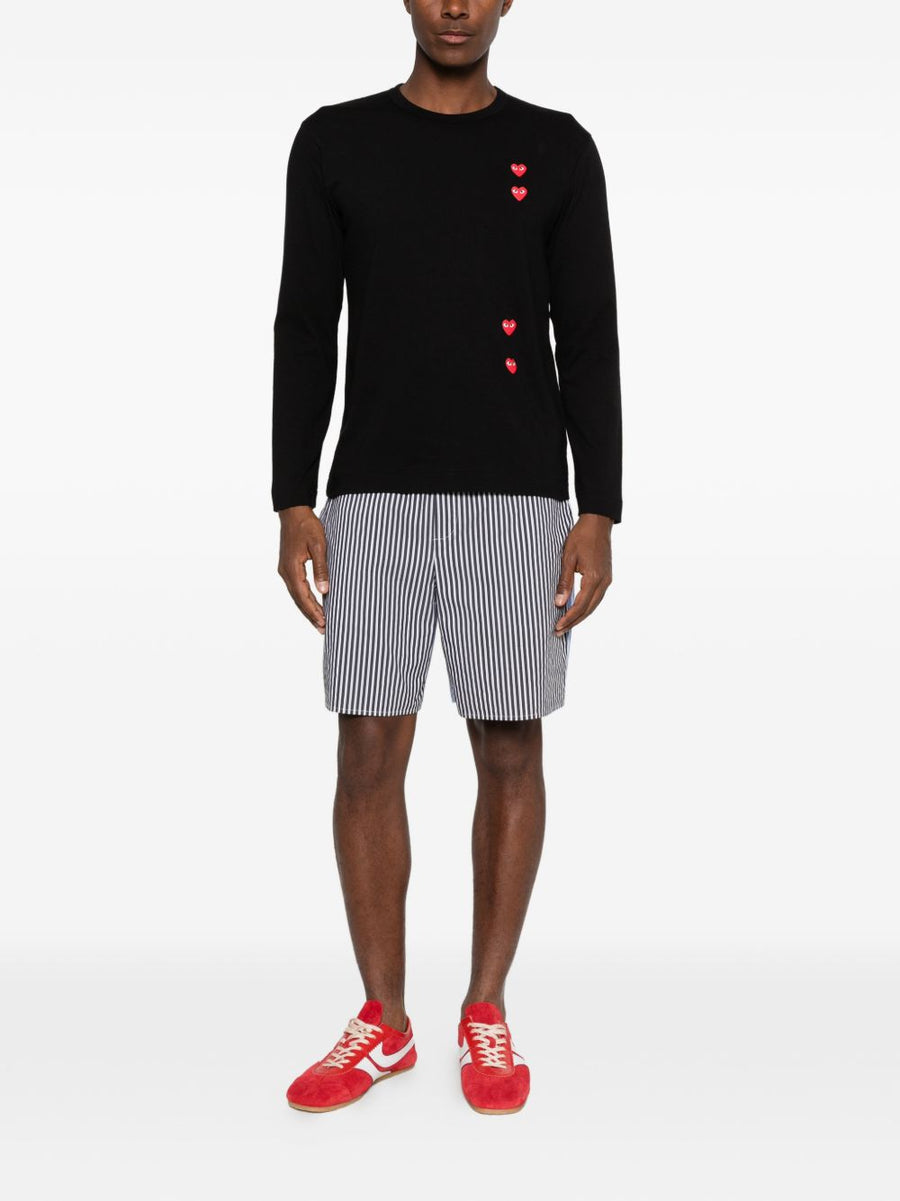 Comme Des Garçons Cotton Long Sleeve T Shirt For Men With Signature Black Heart Motif