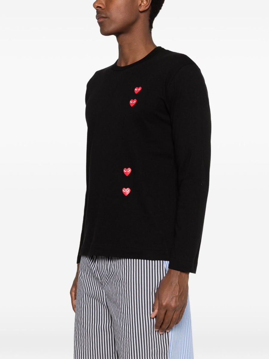 Comme Des Garçons Cotton Long Sleeve T Shirt For Men With Signature Black Heart Motif