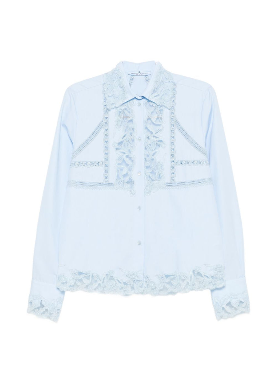Ermanno Scervino Embroidered Cotton Shirt For Women With Floral Detailing And Timeless Tailoring