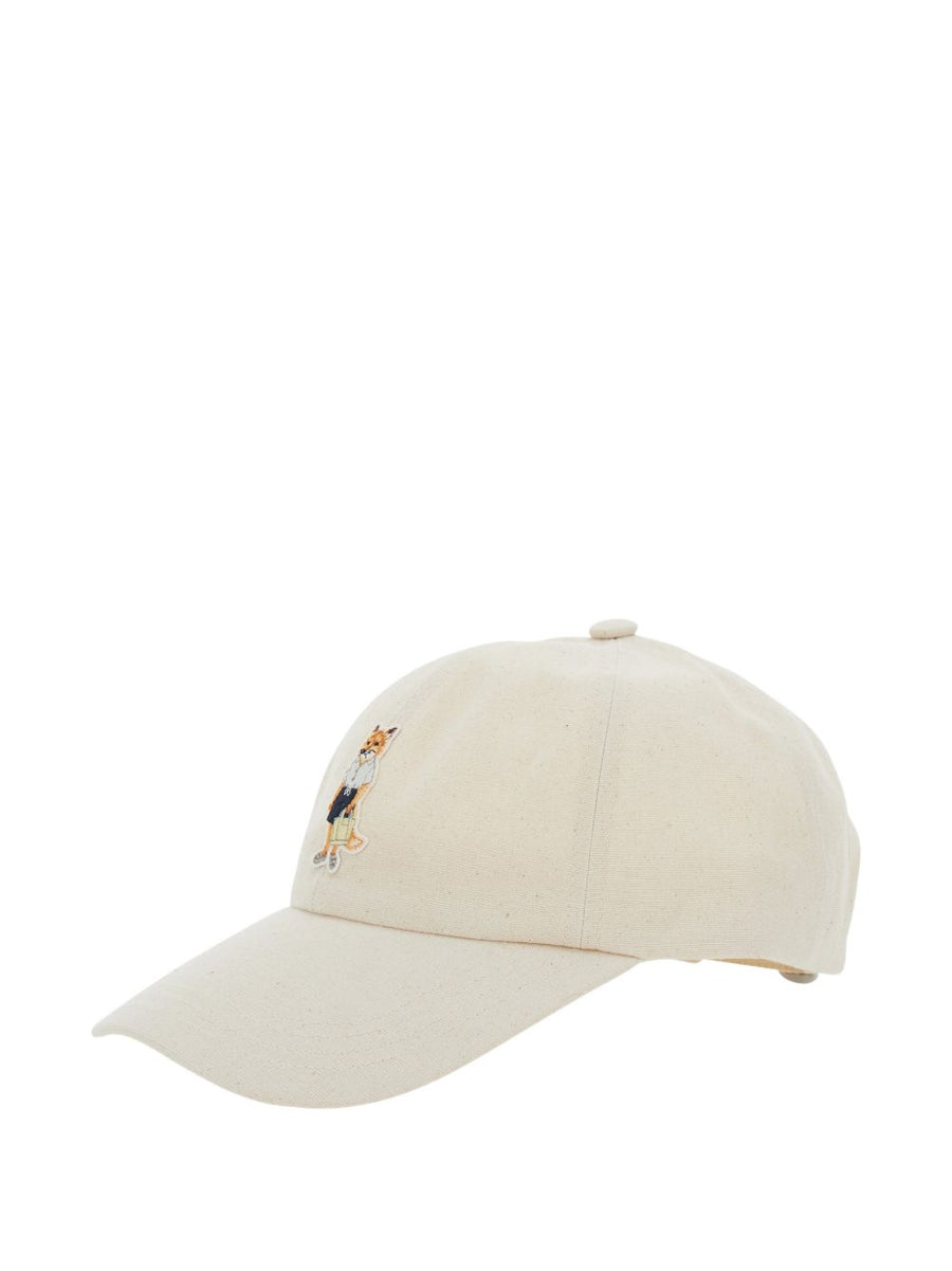 Maison Kitsuné Baseball Cap Dressed Fox Motif Beige For Women Chic Breathable Cotton