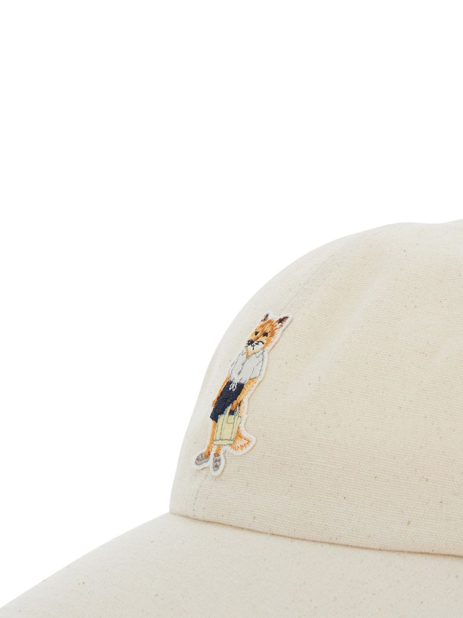 Maison Kitsuné Baseball Cap Dressed Fox Motif Beige For Women Chic Breathable Cotton