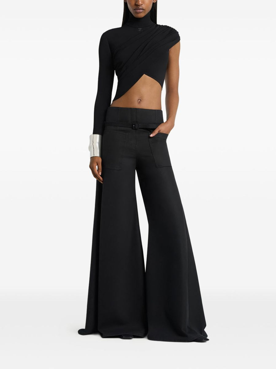 Courreges Asymmetric Top For Women With Twisted Detail Cropped Black Viscose Blend High Fashion