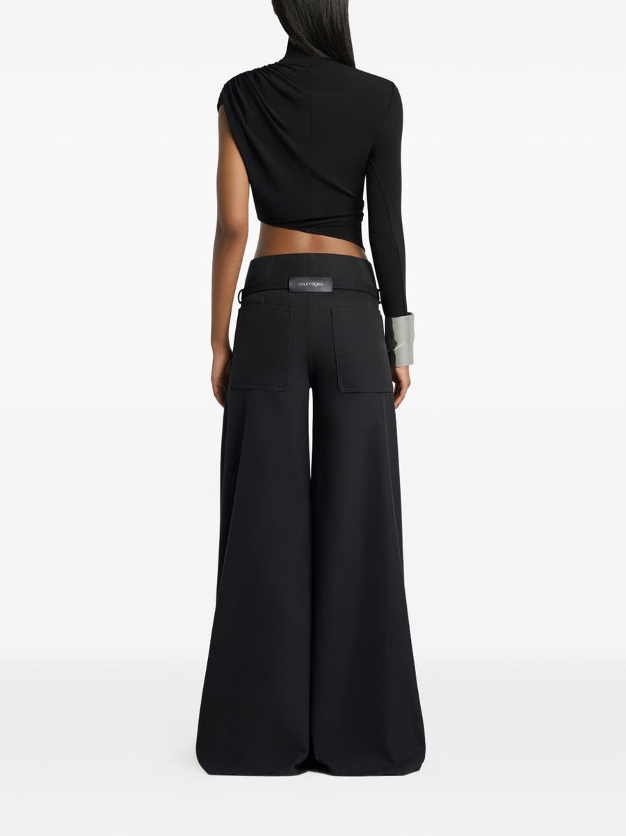 Courreges Asymmetric Top For Women With Twisted Detail Cropped Black Viscose Blend High Fashion