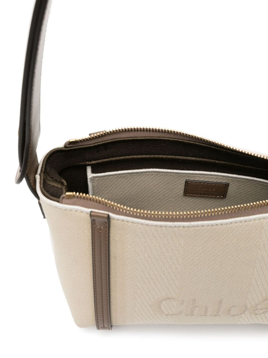 Chloé Carry Canvas Shoulder Bag Light Beige For Women Everyday Luxury Top Zip Adjustable Strap Internal Pocket