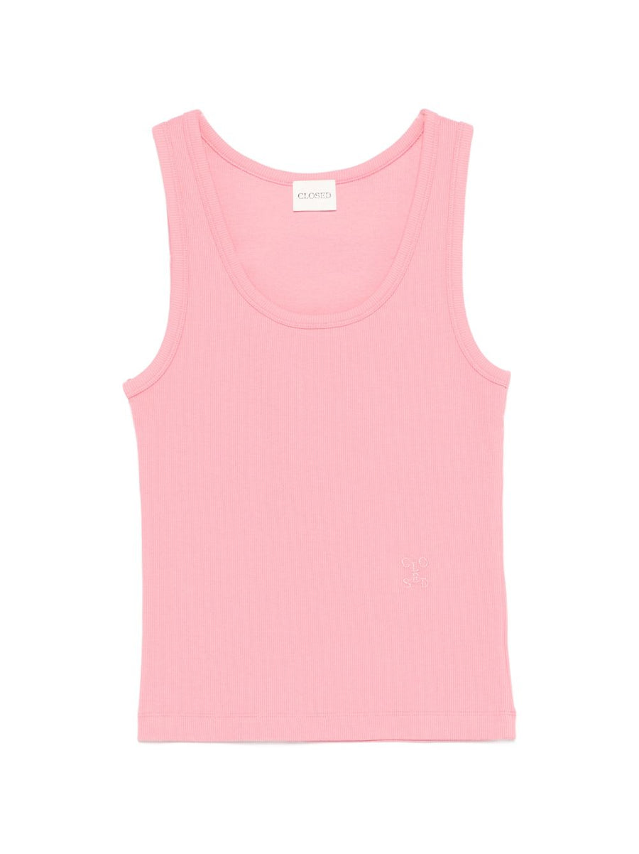 Closed Pink Cotton Tank Top With Elastane Stretch, Ribbed Knit, Womens Summer Essential
