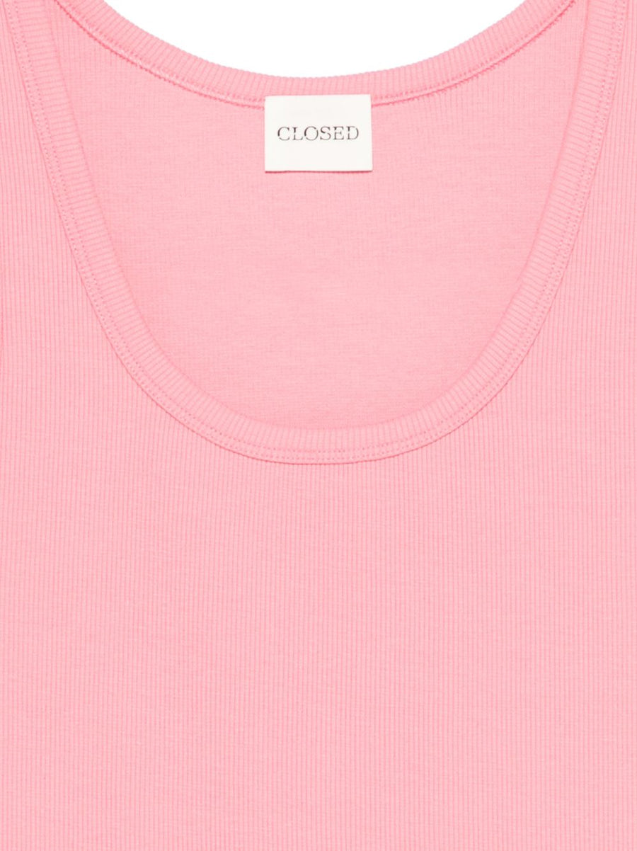 Closed Pink Cotton Tank Top With Elastane Stretch, Ribbed Knit, Womens Summer Essential
