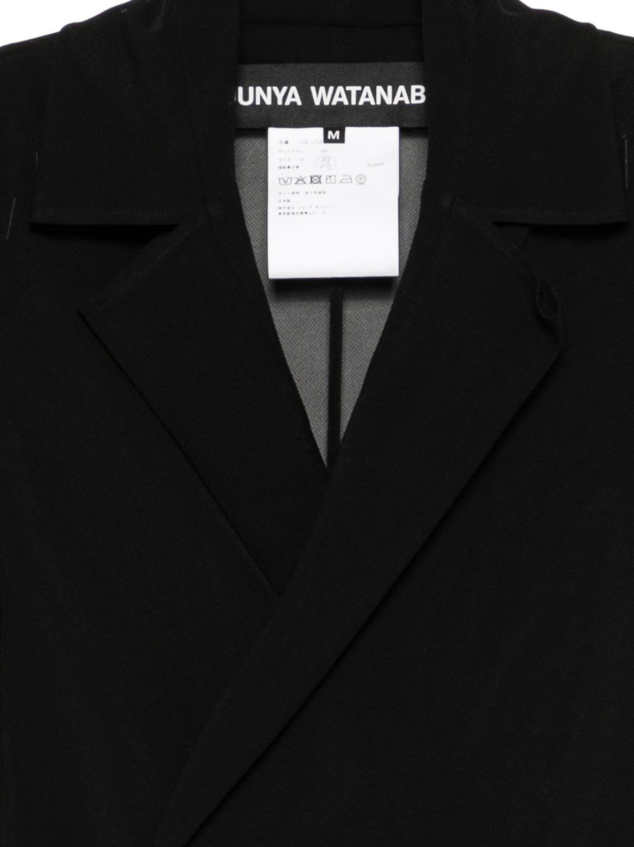Junya Watanabe Midi Coat Wrap Silhouette Notched Lapels With Side Tie Mesh Panels For Women Luxury Outerwear