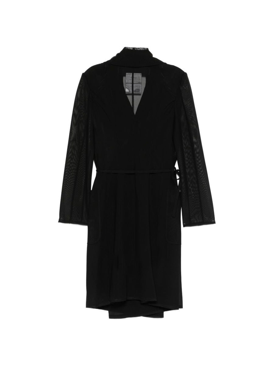 Junya Watanabe Midi Coat Wrap Silhouette Notched Lapels With Side Tie Mesh Panels For Women Luxury Outerwear