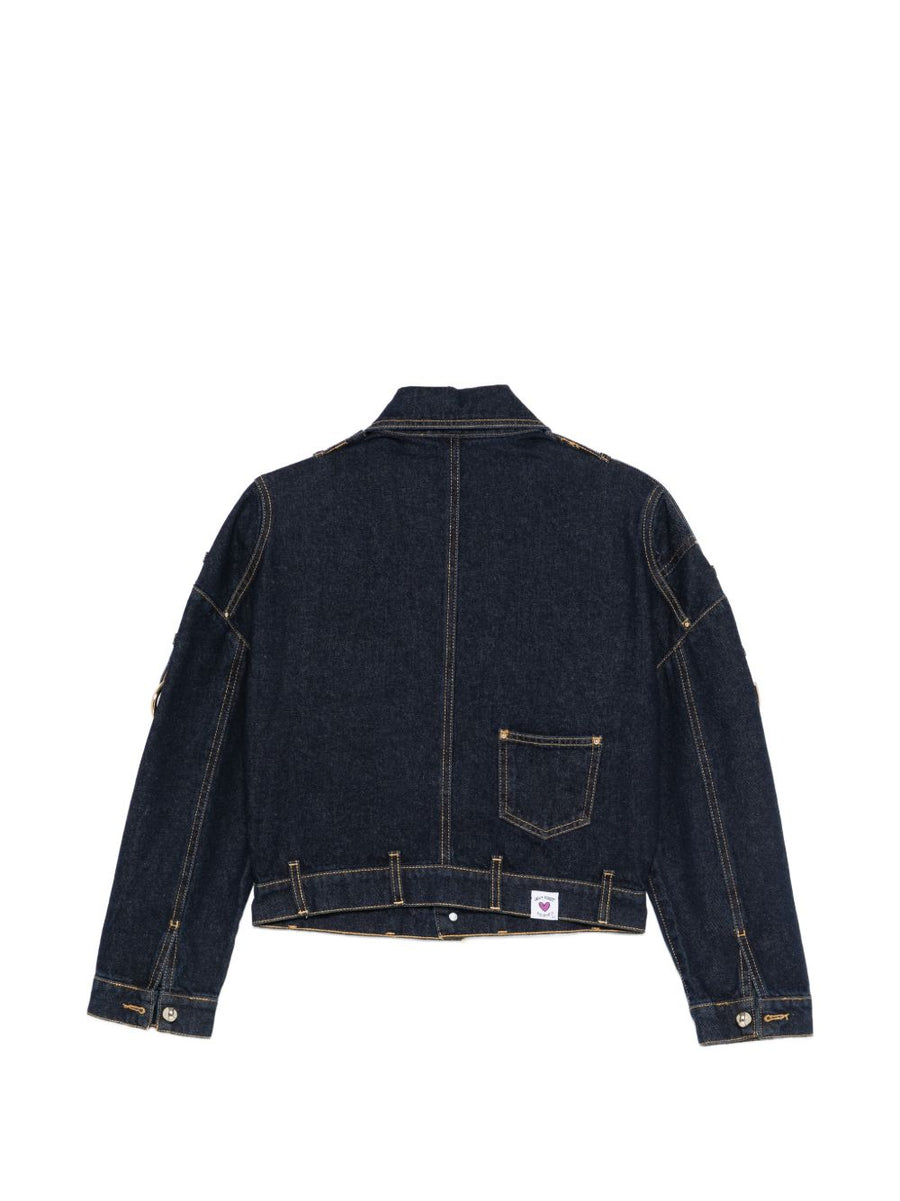 Denim Cotton Jacket Alessandro Enriquez For Women Navy Epaulettes Flap Pockets Versatile Gold Tone Hardware