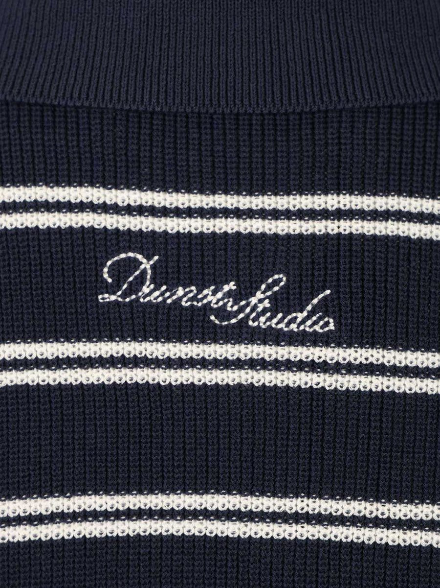 Dunst Women Navy Striped Polo Shirt Breathable Cotton Nylon Blend For Everyday Versatility