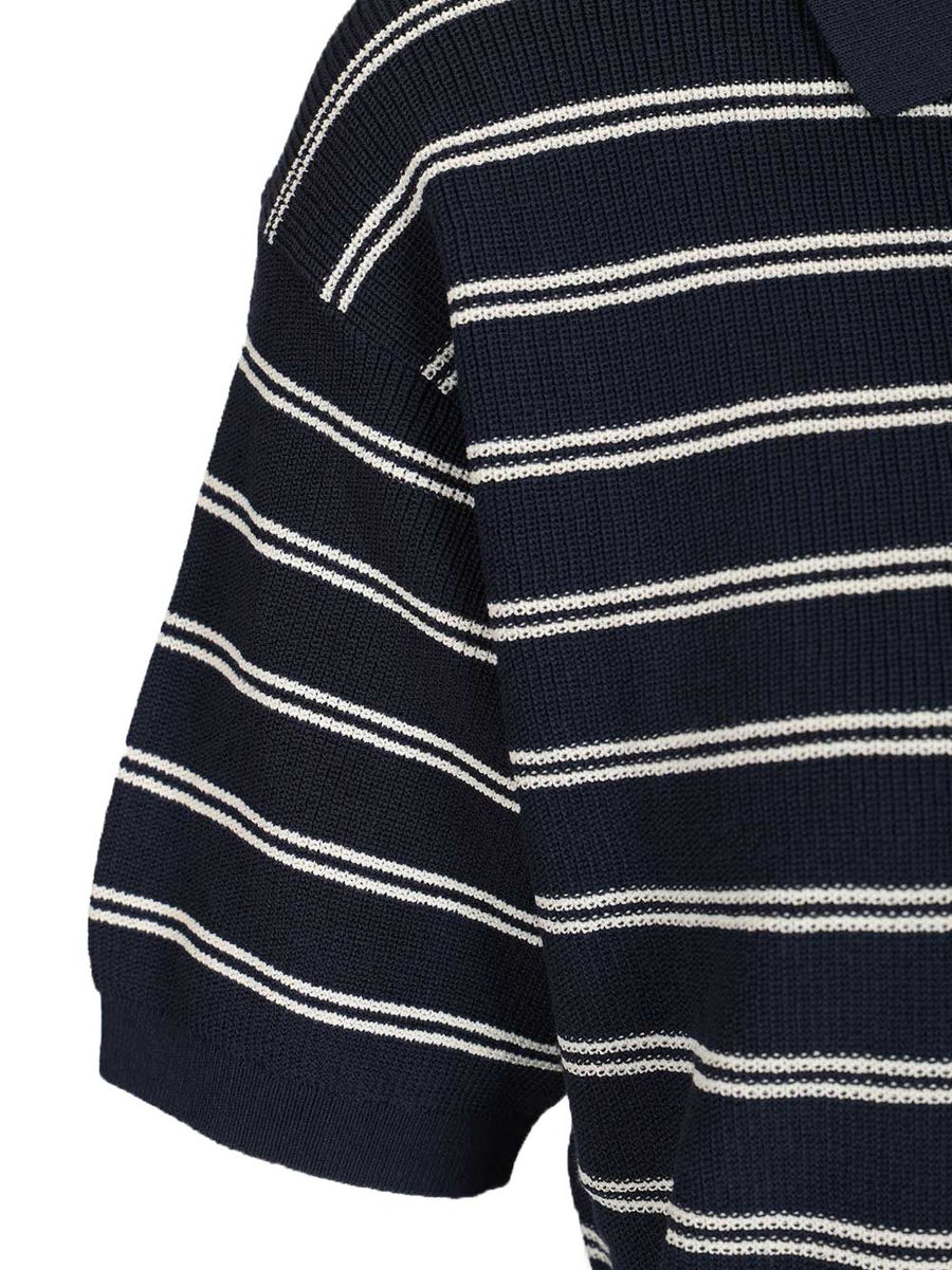 Dunst Women Navy Striped Polo Shirt Breathable Cotton Nylon Blend For Everyday Versatility