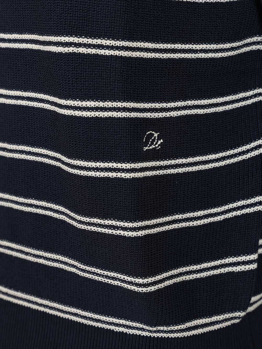 Dunst Women Navy Striped Polo Shirt Breathable Cotton Nylon Blend For Everyday Versatility