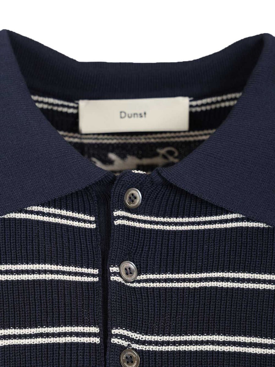 Dunst Women Navy Striped Polo Shirt Breathable Cotton Nylon Blend For Everyday Versatility