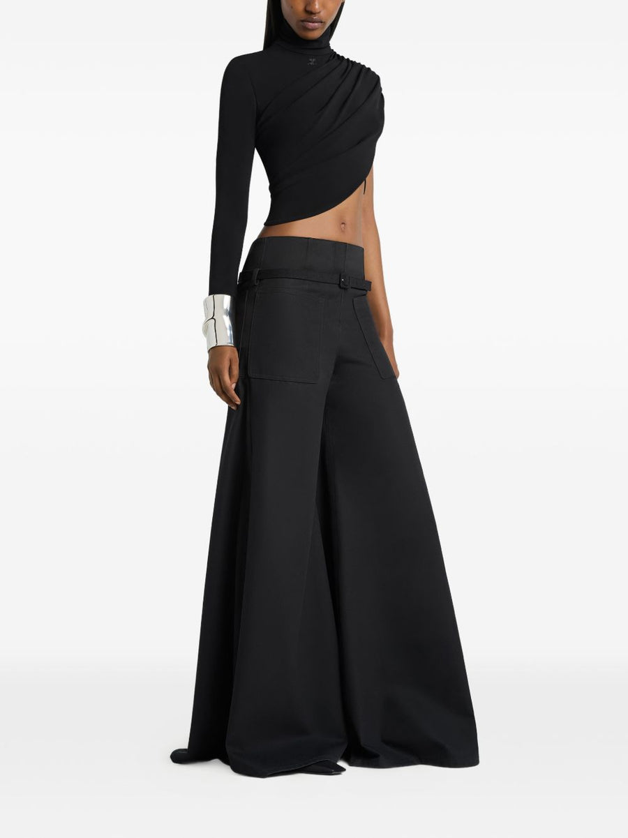Courreges Cotton Trousers For Women Belted Waist Wide Leg Silhouette Day To Night Versatile Luxury