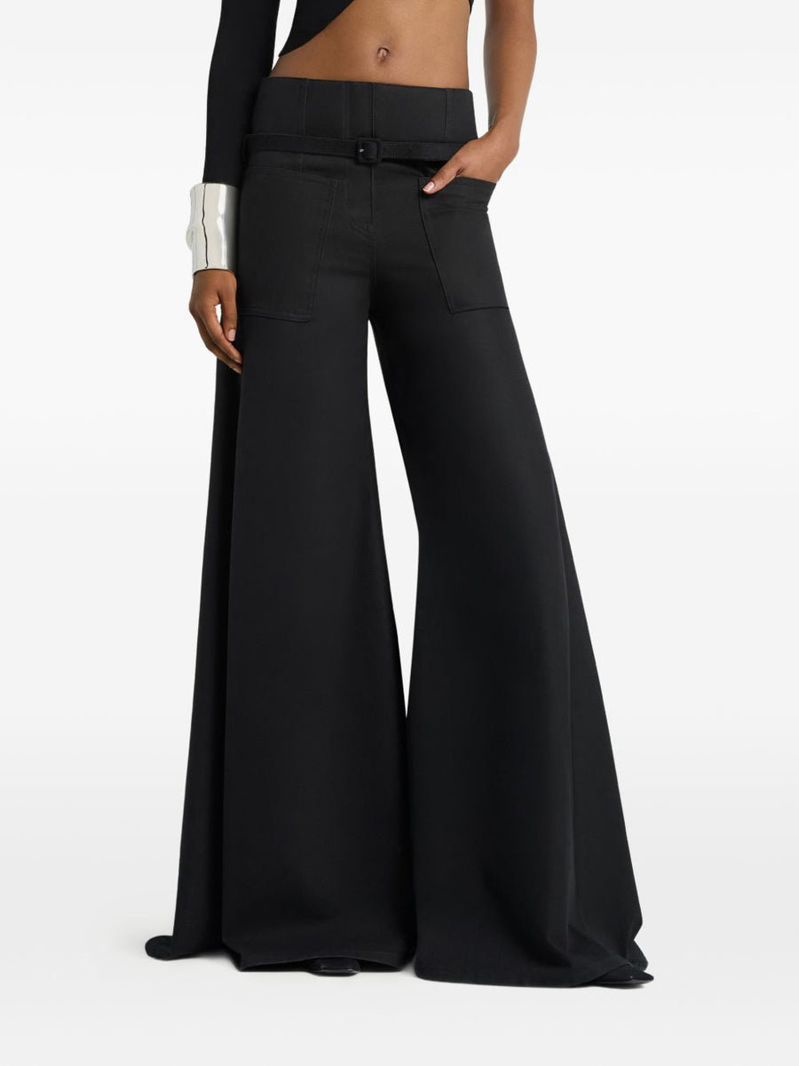 Courreges Cotton Trousers For Women Belted Waist Wide Leg Silhouette Day To Night Versatile Luxury