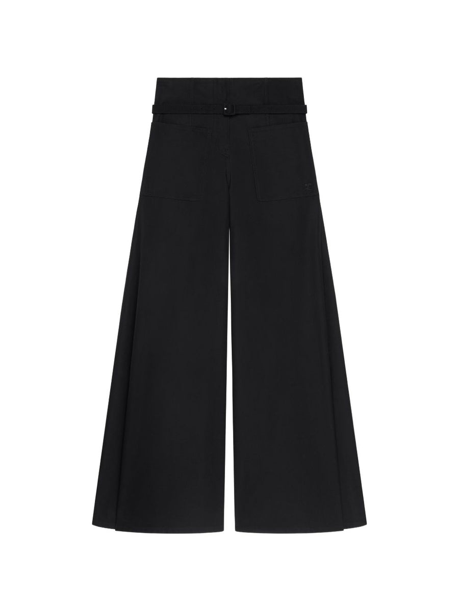 Courreges Cotton Trousers For Women Belted Waist Wide Leg Silhouette Day To Night Versatile Luxury