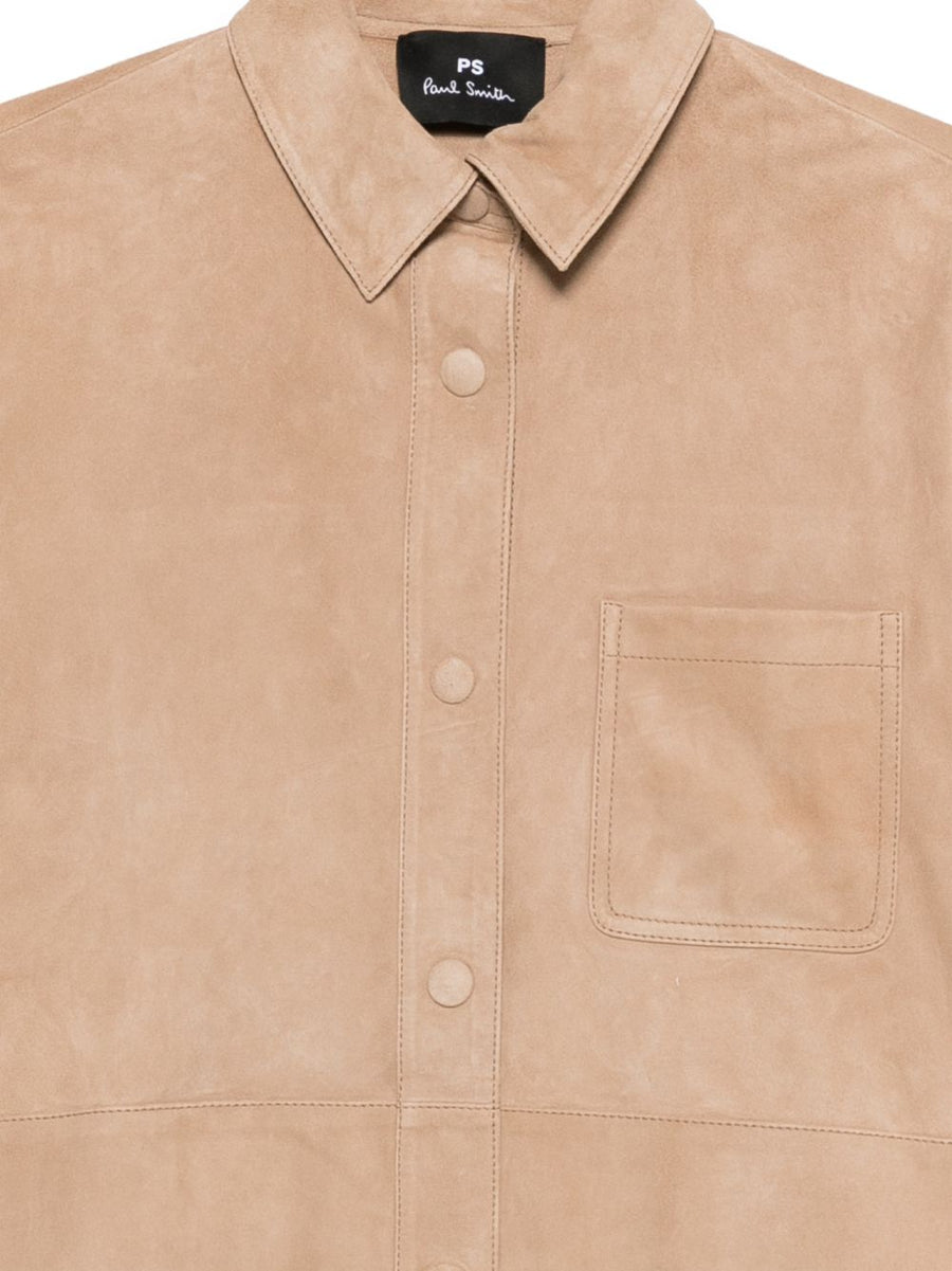 Paul Smith Womens Beige Goatskin Leather Shirt Premium Front Button Closure Chest Pocket