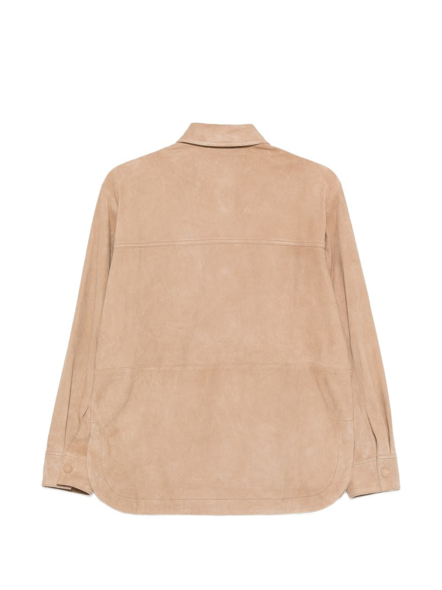 Paul Smith Womens Beige Goatskin Leather Shirt Premium Front Button Closure Chest Pocket