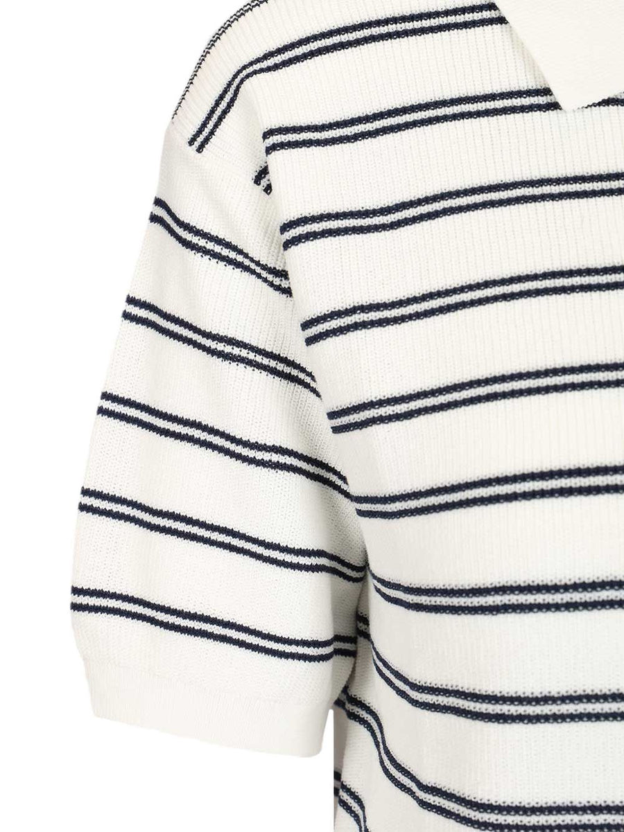 Dunst Cotton Blend Striped Polo Shirt For Women White Versatile Everyday Comfort