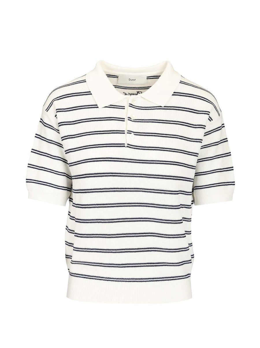 Dunst Cotton Blend Striped Polo Shirt For Women White Versatile Everyday Comfort