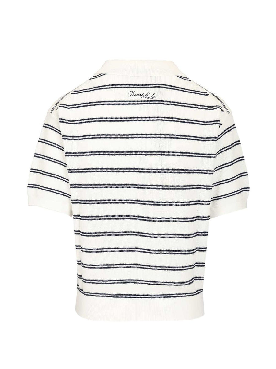Dunst Cotton Blend Striped Polo Shirt For Women White Versatile Everyday Comfort