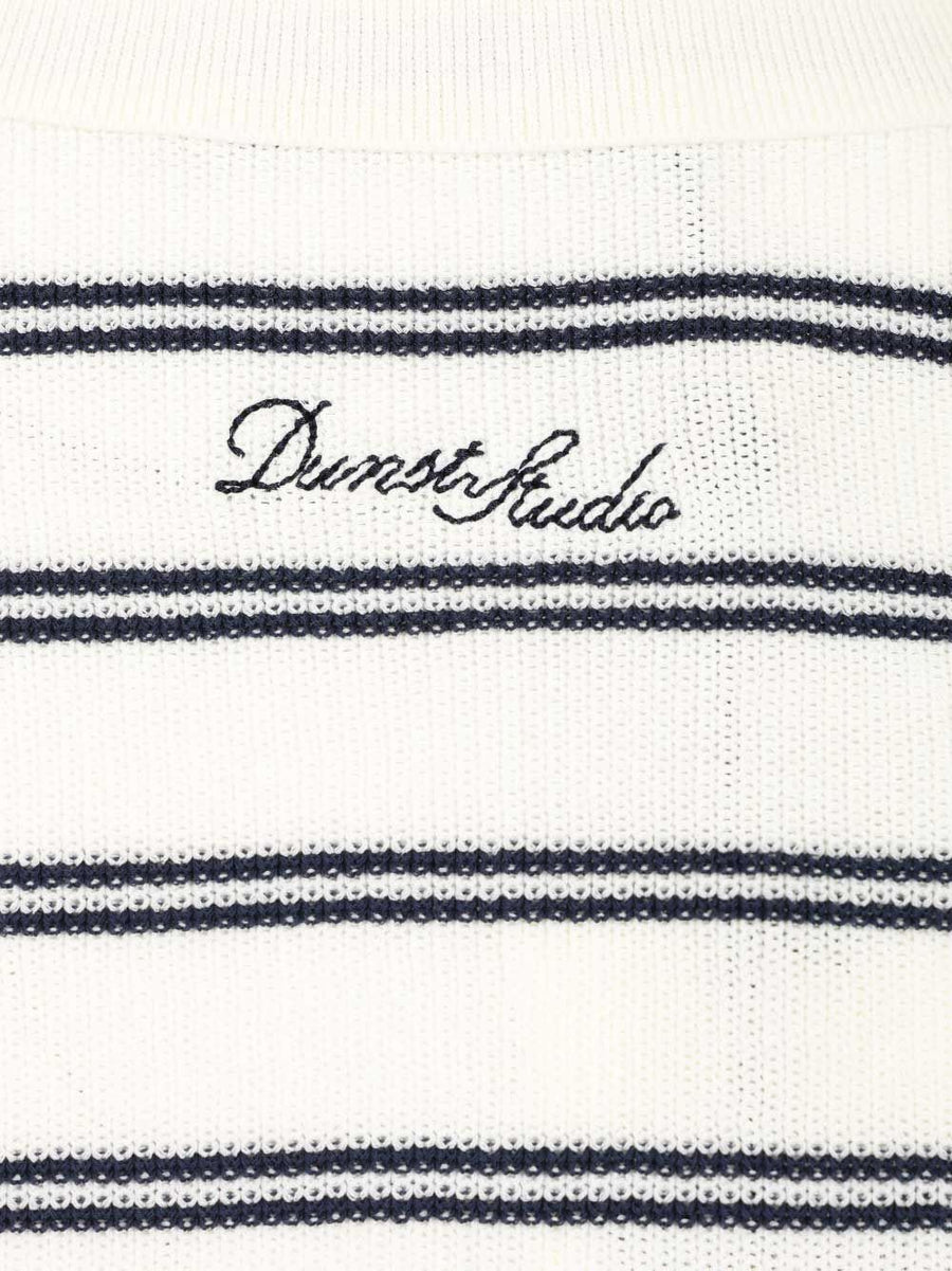 Dunst Cotton Blend Striped Polo Shirt For Women White Versatile Everyday Comfort