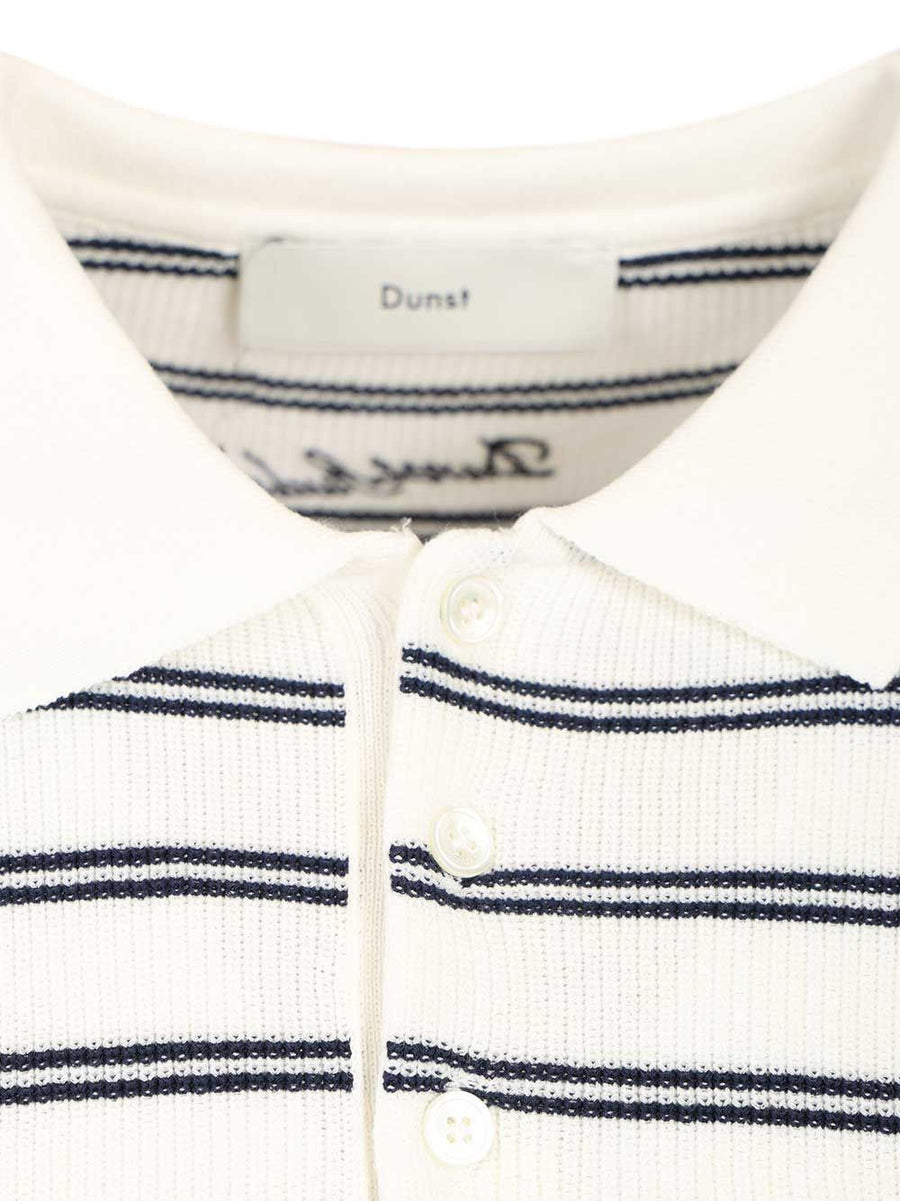 Dunst Cotton Blend Striped Polo Shirt For Women White Versatile Everyday Comfort