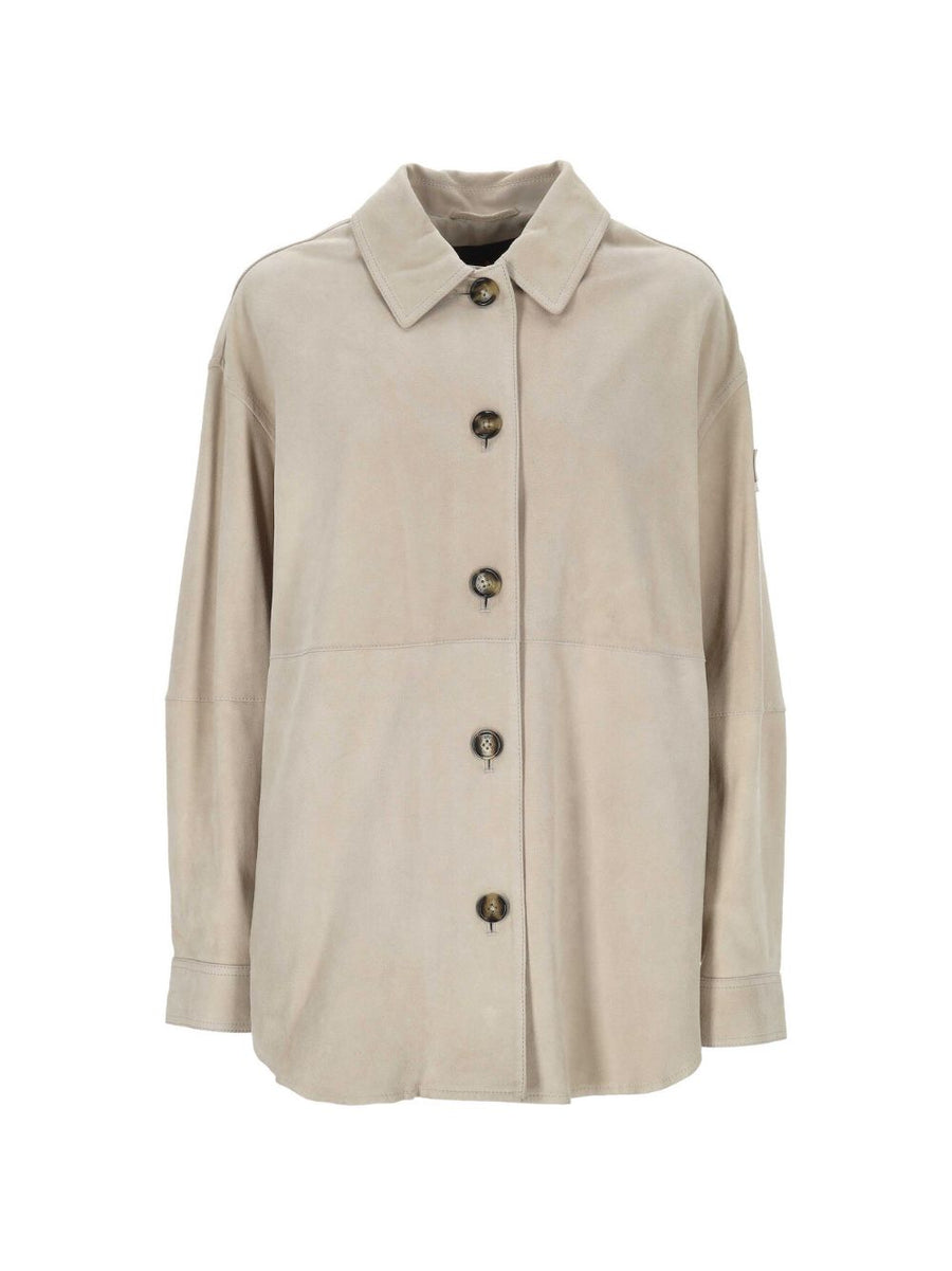 Peuterey Lya Beige Suede Leather Jacket For Women Premium Calf Suede With Button Front Flap Pockets