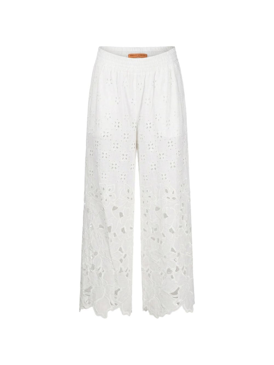 Ermanno Scervino Cotton Trousers Luxury Floral Openwork Lace Trim For Women, Elastic Waistband, White