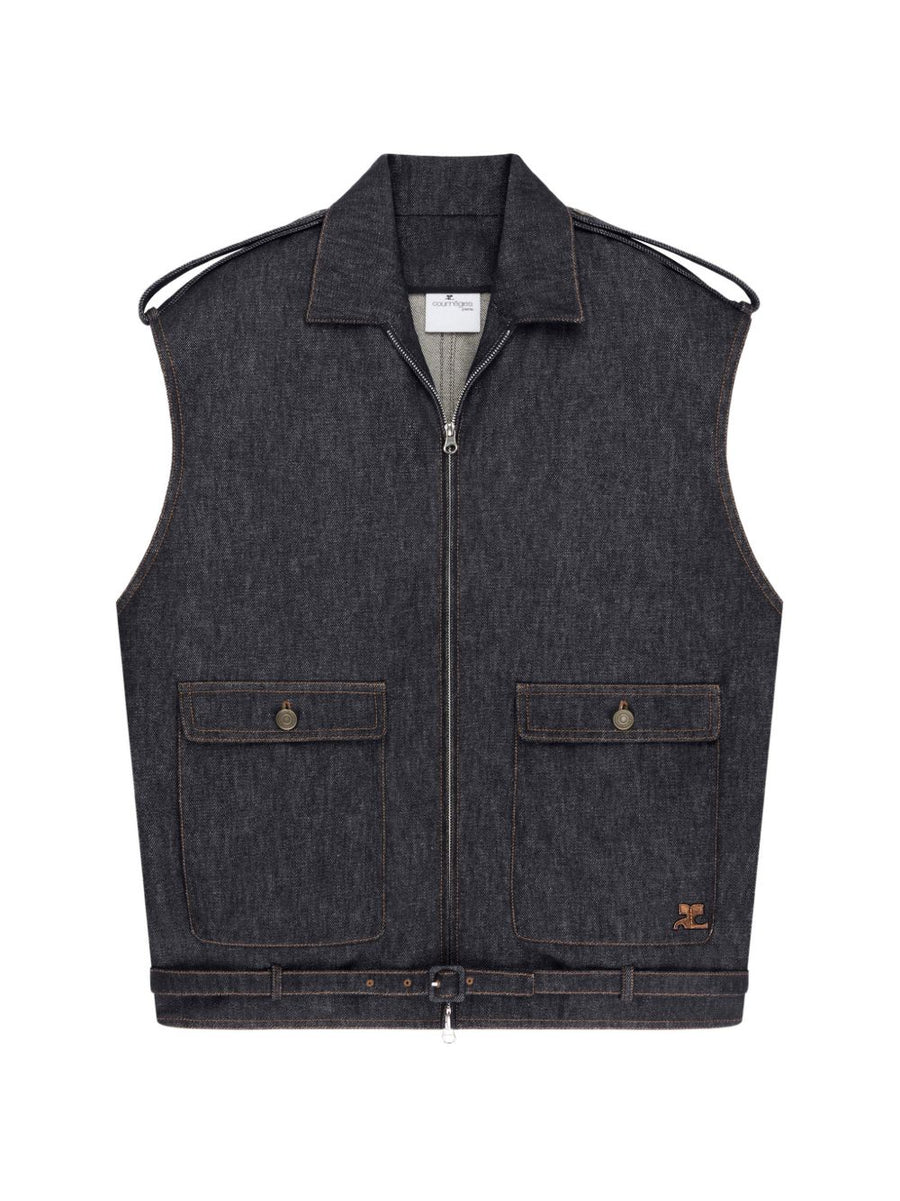 Courreges Navy Denim Sleeveless Bomber Jacket for Women Lightweight Chic Versatile Spring Summer 2026