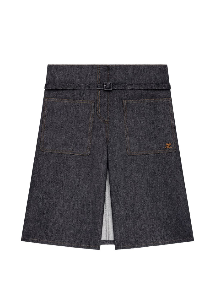 Courreges Denim Shorts Navy Belted Waist 100 Percent Cotton For Women Chic Everyday Essential