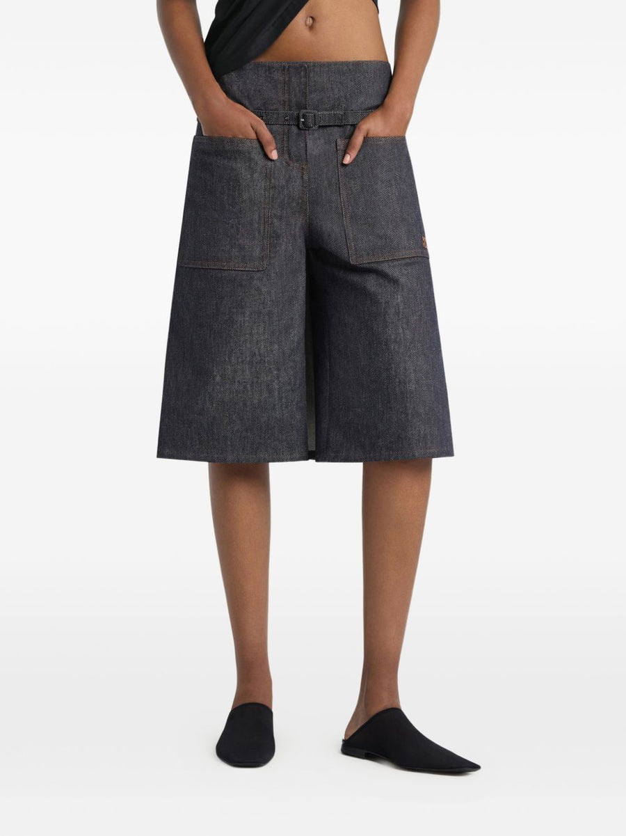 Courreges Denim Shorts Navy Belted Waist 100 Percent Cotton For Women Chic Everyday Essential