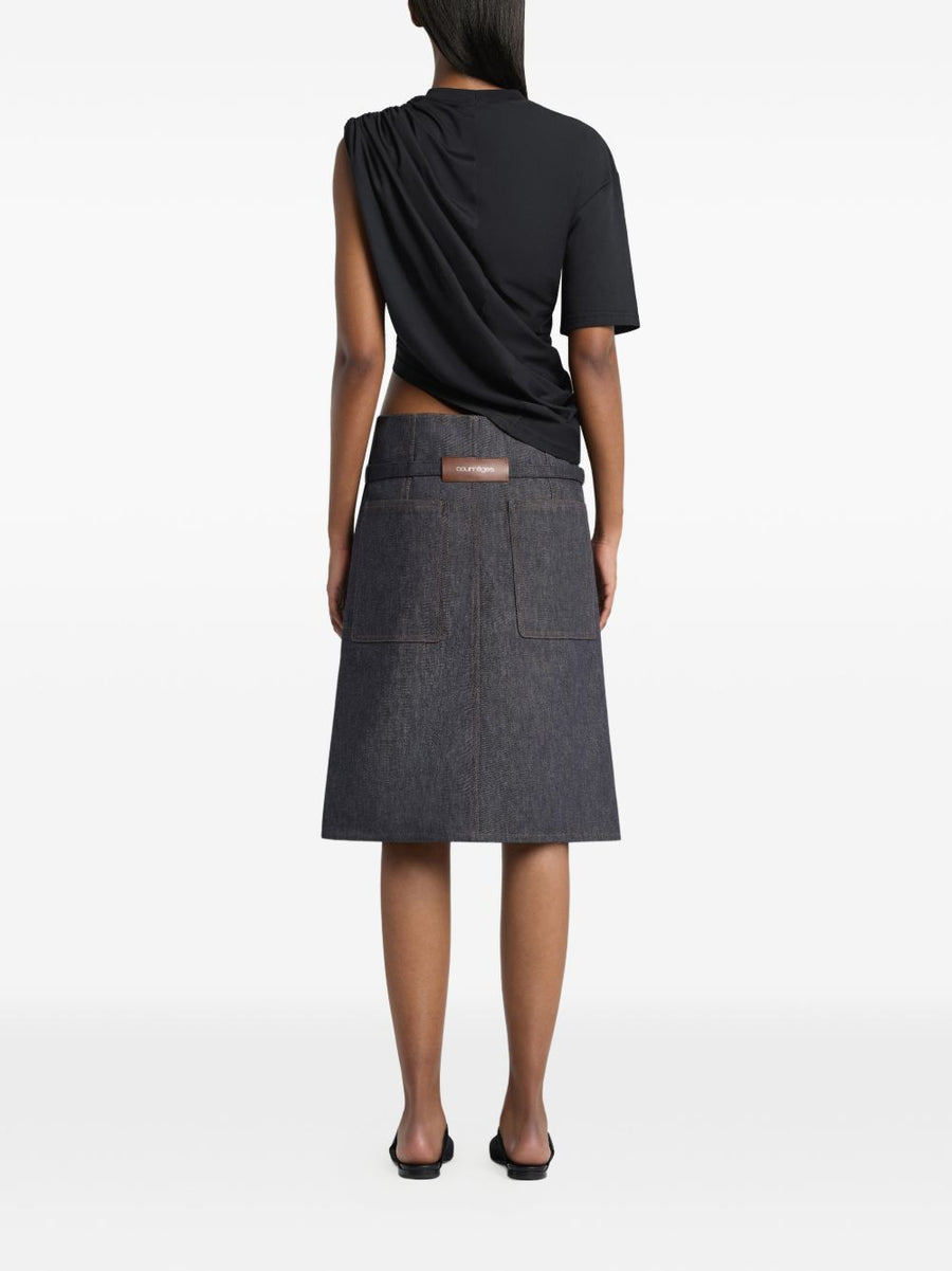 Courreges Denim Shorts Navy Belted Waist 100 Percent Cotton For Women Chic Everyday Essential