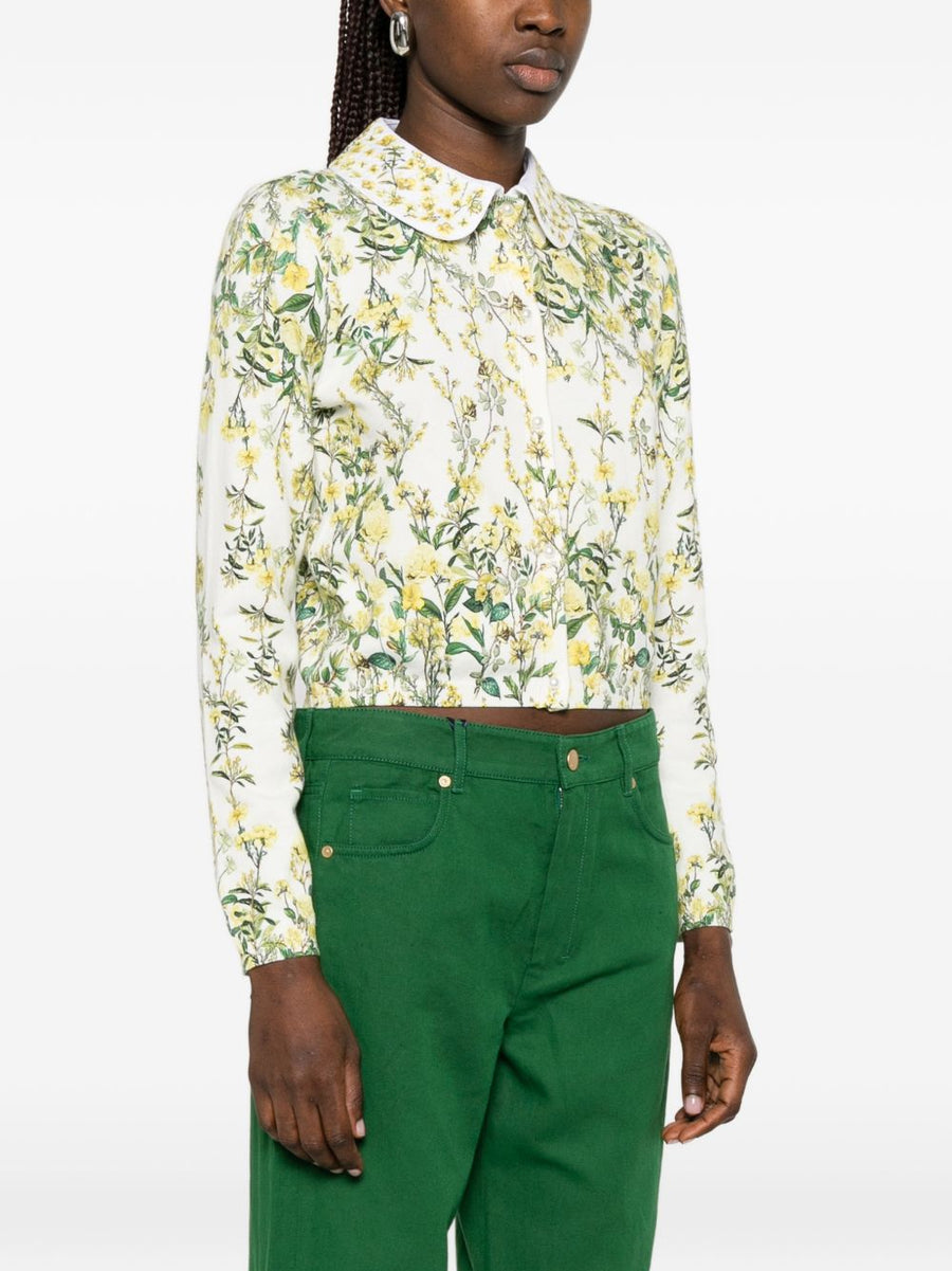 Alice Olivia Carson Printed Cardigan Lightweight Floral Collar Topwear for Women Luxe Spring Layer